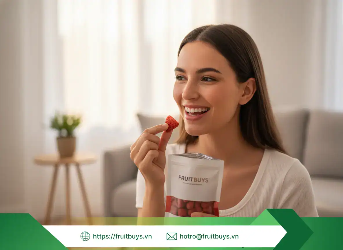 Quy Trình Sản Xuất Dâu Sấy Thăng Hoa (1) FRUITBUYS VIETNAM