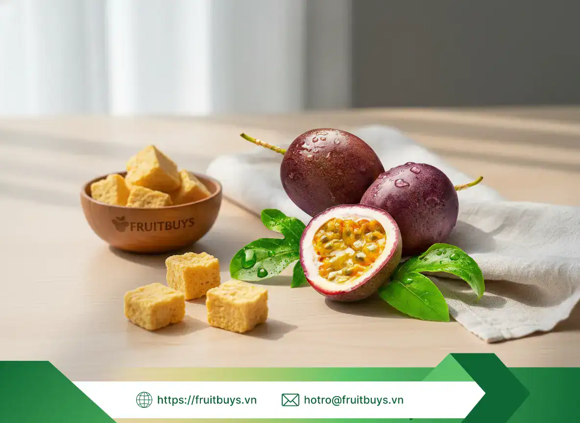 Viên Chanh Dây Sấy Thăng Hoa (Freeze Dried Passion Fruit Cubes) 251125 (16) FRUITBUYS VIETNAM