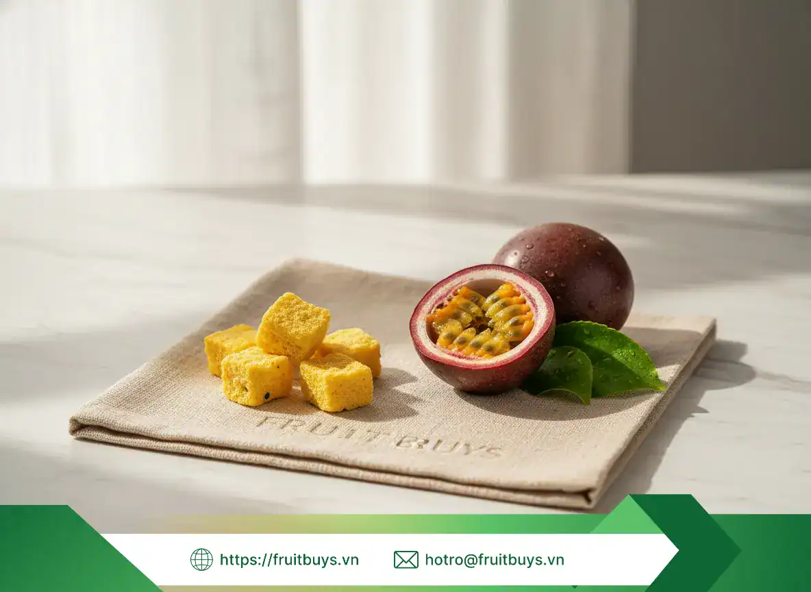 Viên Chanh Dây Sấy Thăng Hoa (Freeze Dried Passion Fruit Cubes) 251125 (2) FRUITBUYS VIETNAM