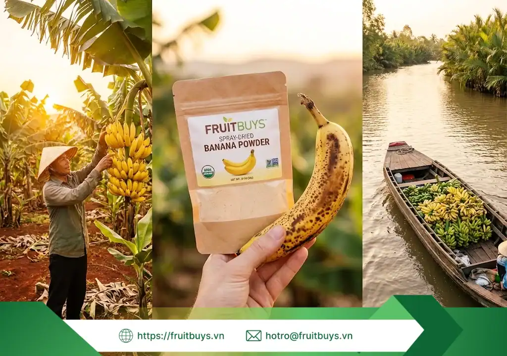 Bột Chuối Sấy Phun: Câu Chuyện Về Đất, Nước Và Những Trái Chuối "Được Chọn" nguồn gốc bột chuối sấy phun 251230 (1) fruitbuys vietnam