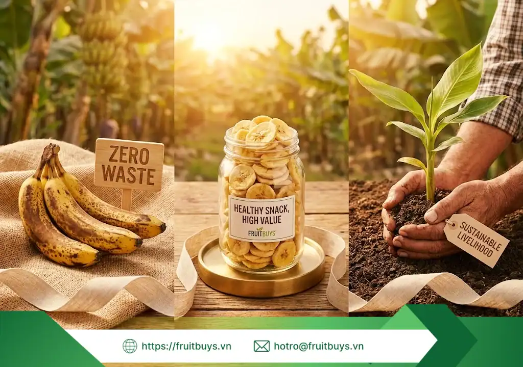 Hành Trình Của Trái Chuối Đồng Nai: Từ Đất Đỏ Bazan Đến Gói Snack Công Nghệ Cao nguồn gốc chuối sấy thăng hoa 251220 (4) fruitbuys vietnam