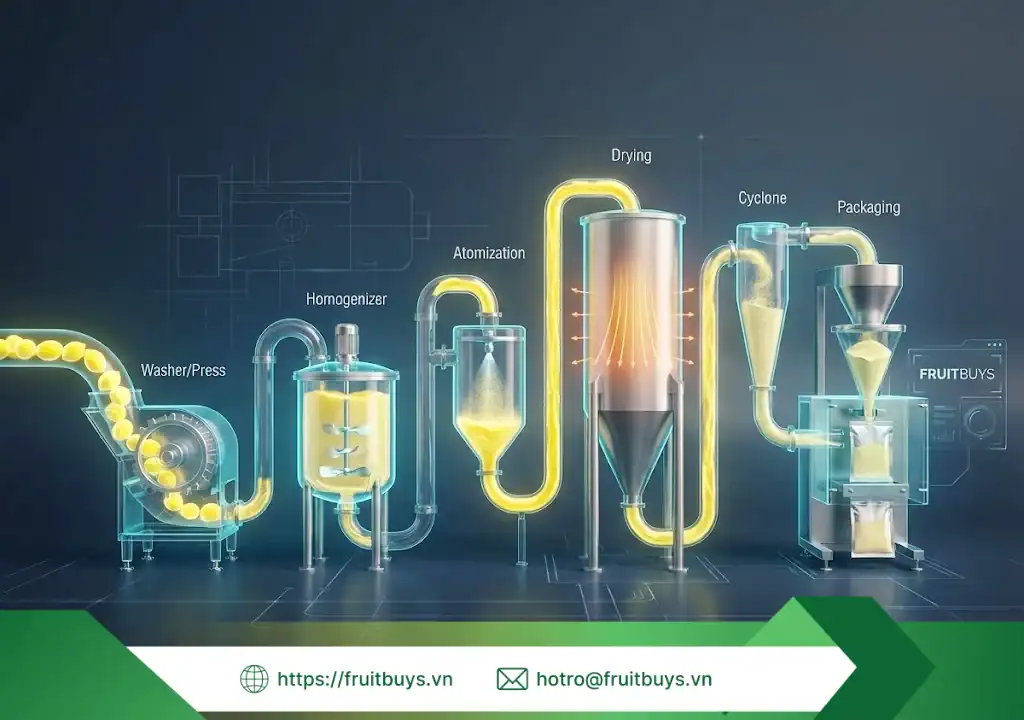 quy trình sản xuất bột chanh vàng sấy phun 251225 (5) fruitbuys vietnam