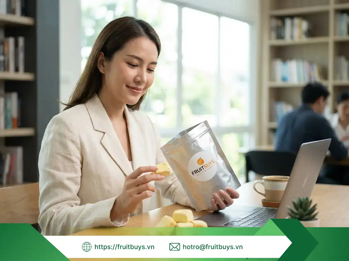 Sầu Riêng Sấy Thăng Hoa Phù Hợp Với Ai? Giải Mã Món Snack "Quốc Dân" Chiều Lòng Từ Em Bé Đến CEO sầu riêng sấy thăng hoa (17) fruitbuys vietnam