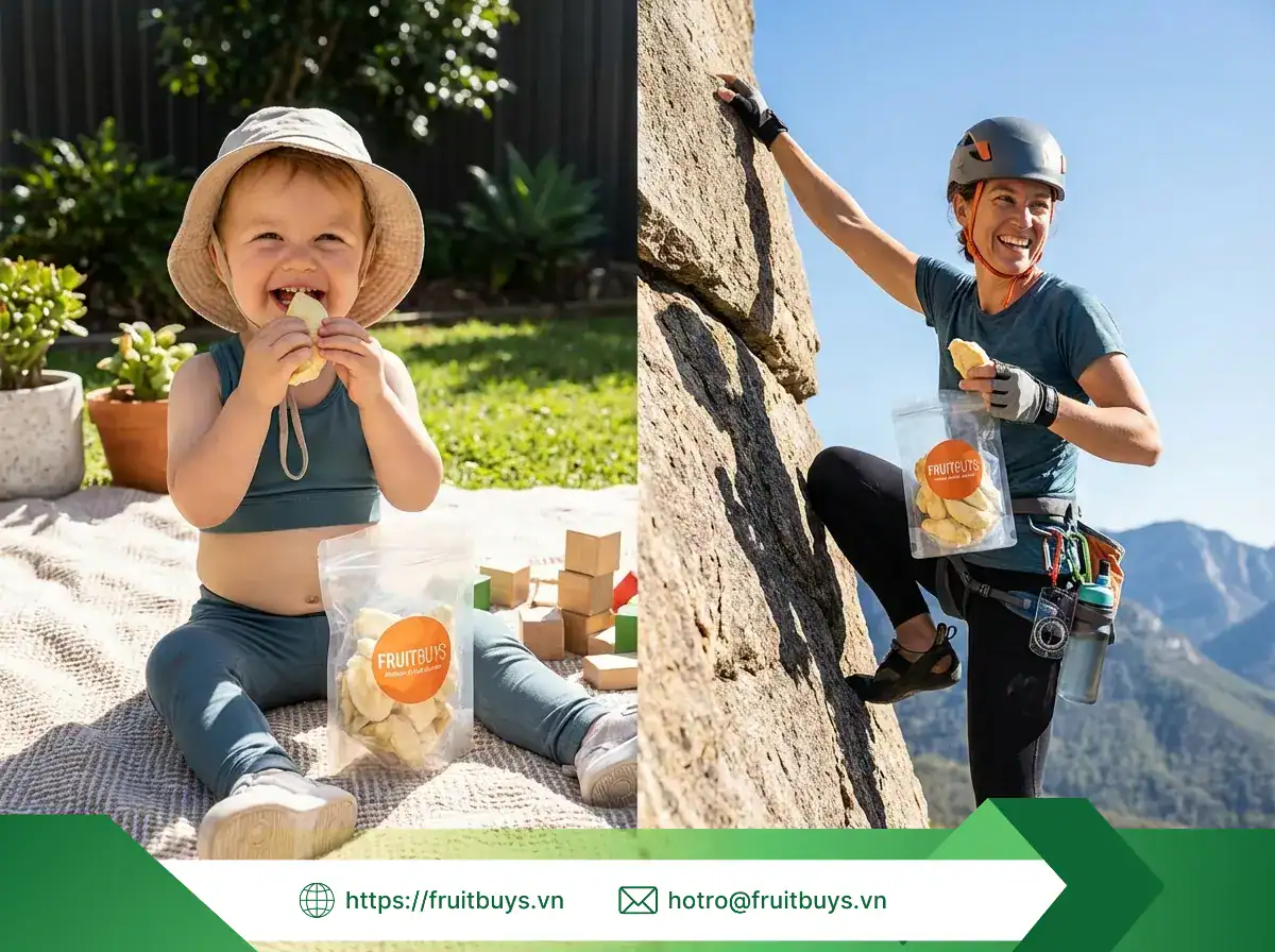 Sầu Riêng Sấy Thăng Hoa Phù Hợp Với Ai? Giải Mã Món Snack "Quốc Dân" Chiều Lòng Từ Em Bé Đến CEO sầu riêng sấy thăng hoa (23) fruitbuys vietnam