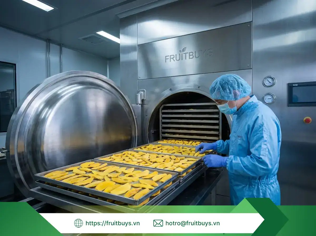 Khám Phá Quy Trình Sản Xuất Xoài Sấy Thăng Hoa: Hành Trình 24 Giờ Biến Xoài Tươi Thành "Snack Phi Hành Gia" xoài sấy thăng hoa fruitbuys vietnam (73)