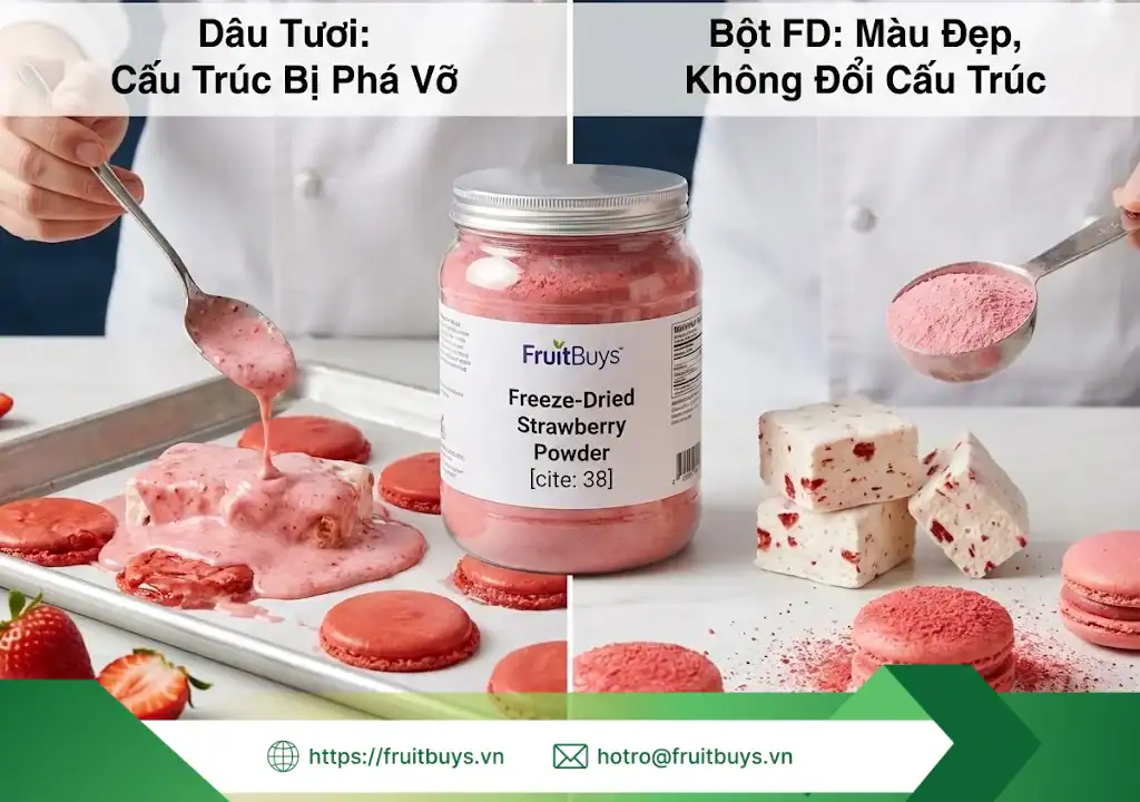 Bột Dâu Tây Sấy Thăng Hoa Phù Hợp Với Ai? Giải Mã Bí Mật Nguyên Liệu "Màu Hồng" bột dâu tây sấy thăng hoa phù hợp với ai 260109 (3) fruitbuys vietnam