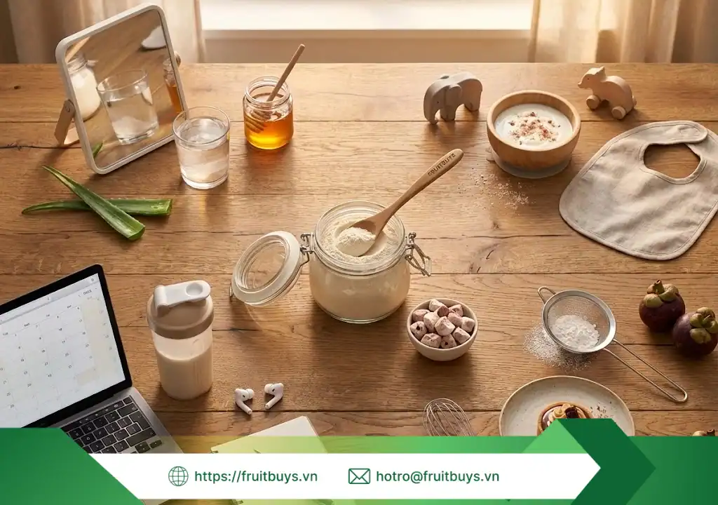 Từ Mẹ Bỉm Đến Gymer: Tại Sao Bột Măng Cụt Sấy Thăng Hoa Lại Trở Thành "Vật Bất Ly Thân" Của 4 Nhóm Người Này? bột măng cụt sấy thăng hoa dành cho ai 260107 (1) fruitbuys vietnam