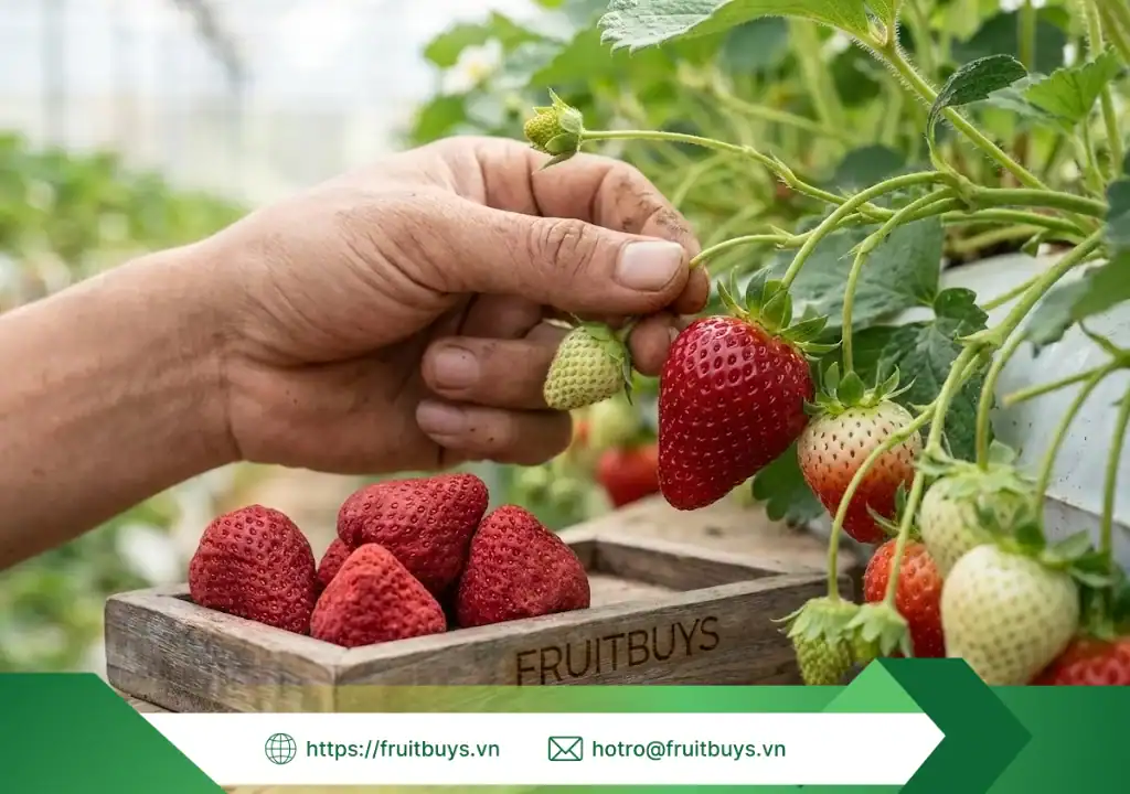 Nguồn Gốc Bột Dâu Tây Sấy Thăng Hoa: Hành Trình Từ Sương Sớm Đà Lạt Đến "Siêu Thực Phẩm" Trên Tay Bạn nguồn gốc bột dâu tây sấy thăng hoa 260109 (3) fruitbuys vietnam