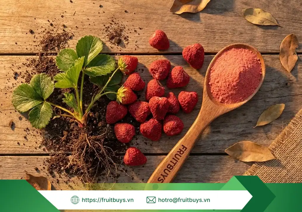 Nguồn Gốc Bột Dâu Tây Sấy Thăng Hoa: Hành Trình Từ Sương Sớm Đà Lạt Đến "Siêu Thực Phẩm" Trên Tay Bạn nguồn gốc bột dâu tây sấy thăng hoa 260109 (7) fruitbuys vietnam