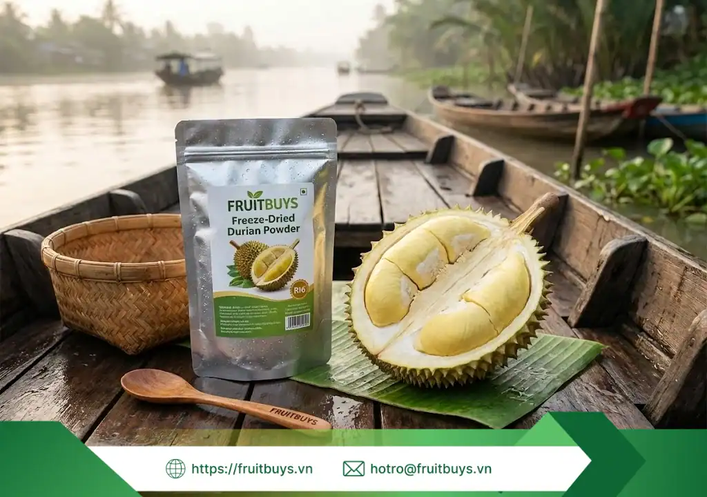 Nguồn Gốc Bột Sầu Riêng Sấy Thăng Hoa – Vị Ngọt Của Phù Sa & Hương Thơm Của Đất Đỏ nguồn gốc bột sầu riêng sấy thăng hoa 260111 (6) fruitbuys vietnam