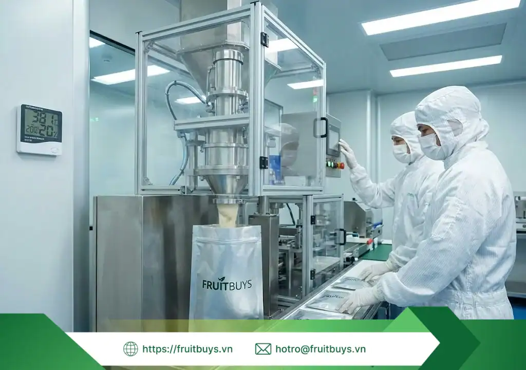 Quy Trình Sản Xuất Bột Măng Cụt Sấy Thăng Hoa – Hành Trình 48 Giờ Tạo Nên "Vàng Trắng" Lái Thiêu quy trình sản xuất bột măng cụt sấy thăng hoa 260107 (4) fruitbuys vietnam