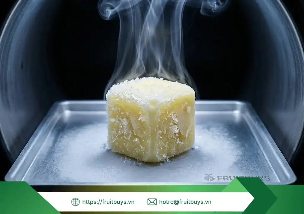 Quy Trình Sản Xuất Bột Sầu Riêng Sấy Thăng Hoa – Giải Mã "Tinh Chất" Vua Trái Cây quy trình sản xuất bột sầu riêng sấy thăng hoa 260111 (10) fruitbuys vietnam