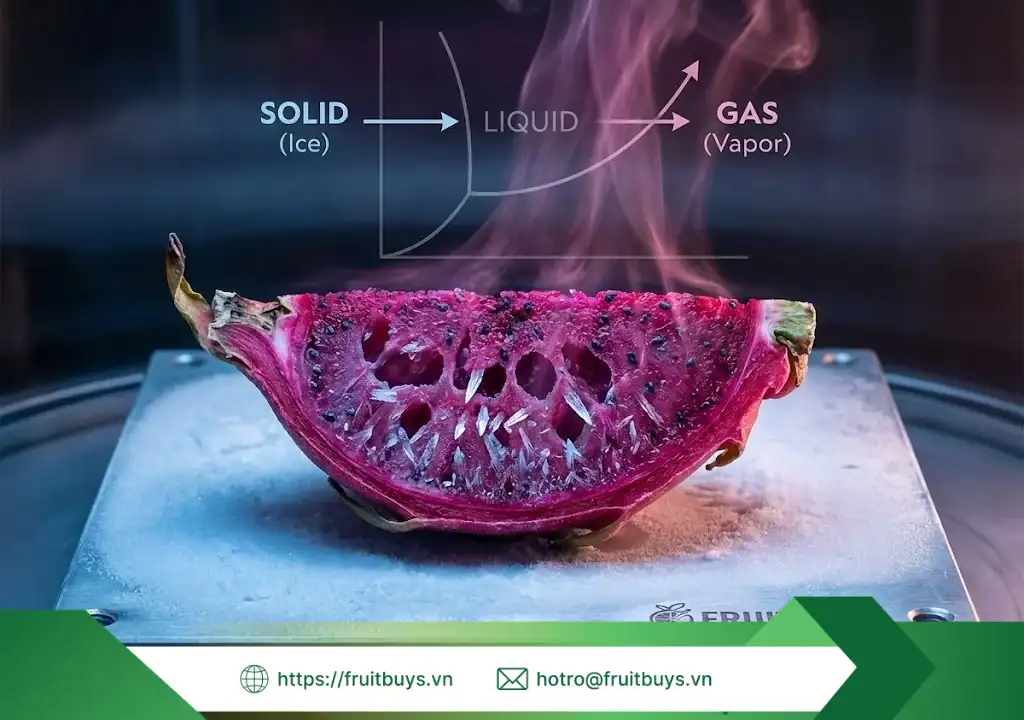 Quy Trình Sản Xuất Bột Thanh Long Sấy Thăng Hoa – Hành Trình 48 Giờ "Đóng Băng Thời Gian" Để Giữ Trọn Vị Nguyên Bản quy trình sản xuất bột thanh long sấy thăng hoa 260109 (2) fruitbuys vietnam