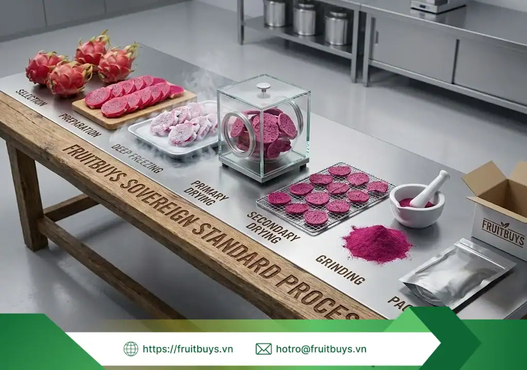 quy trình sản xuất bột thanh long sấy thăng hoa 260109 (3) fruitbuys vietnam